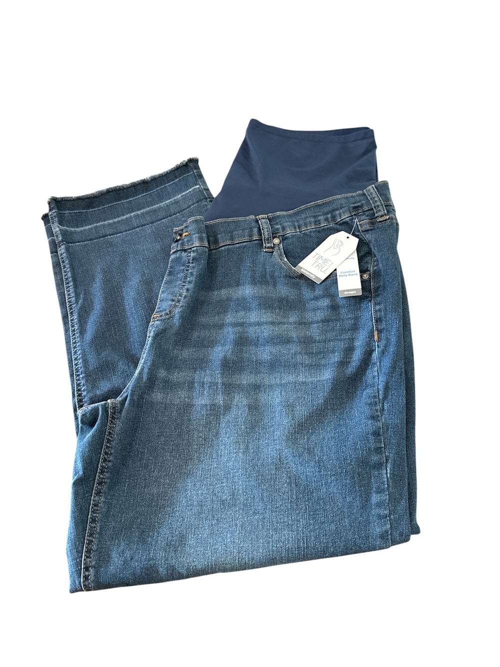 Time and Tru Blue Denim Maternity Jeans with Navy Support Panel
